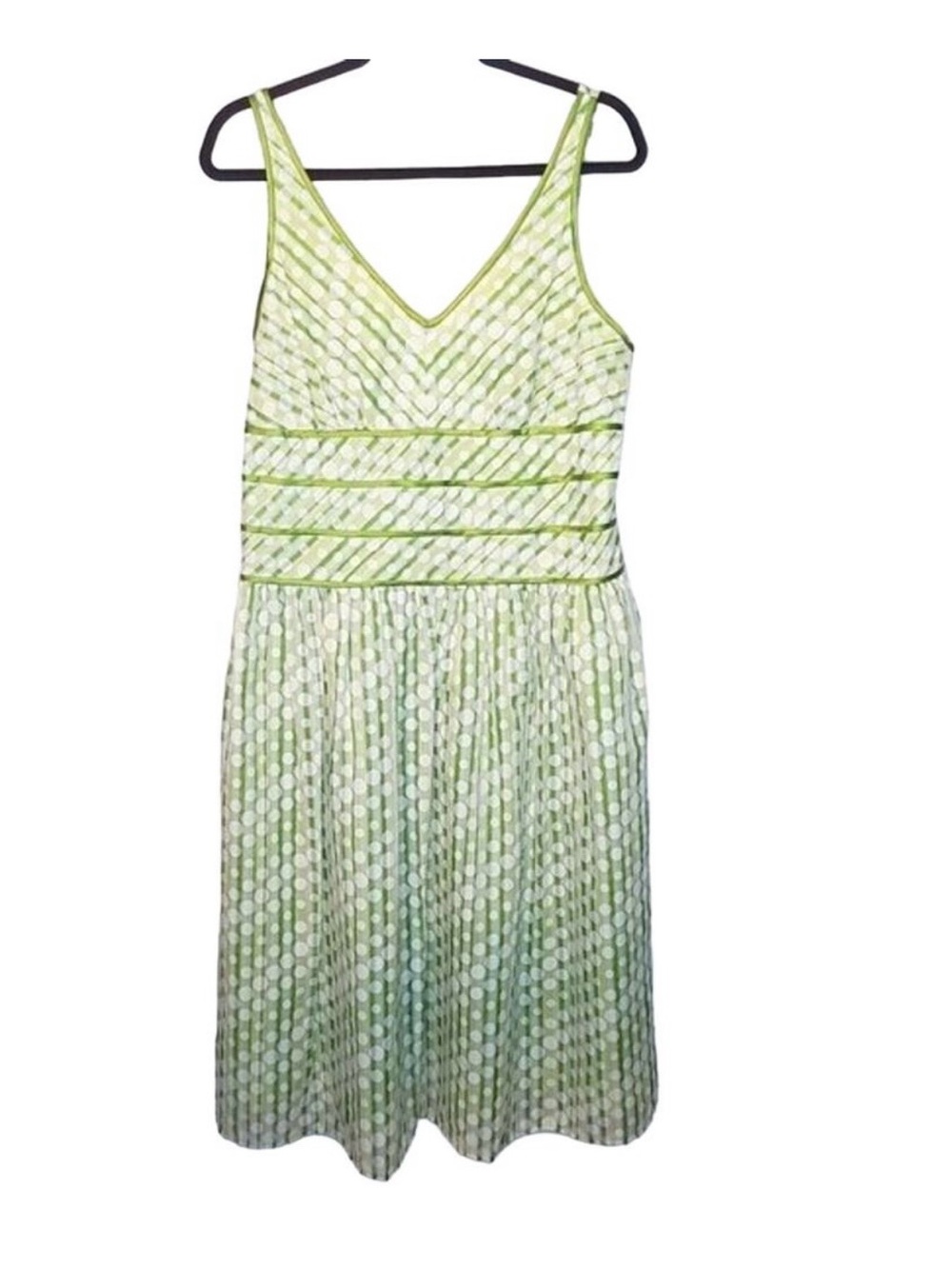 Signature by Robbie Bee Green Stripe and White Polka Dot Baby Doll Dress SZ 14